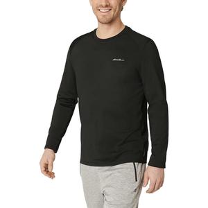 Eddie Bauer Men's Active Tee Crewneck Moisture Wicking Long Sleeve T-Shirt - Black Large (Black)