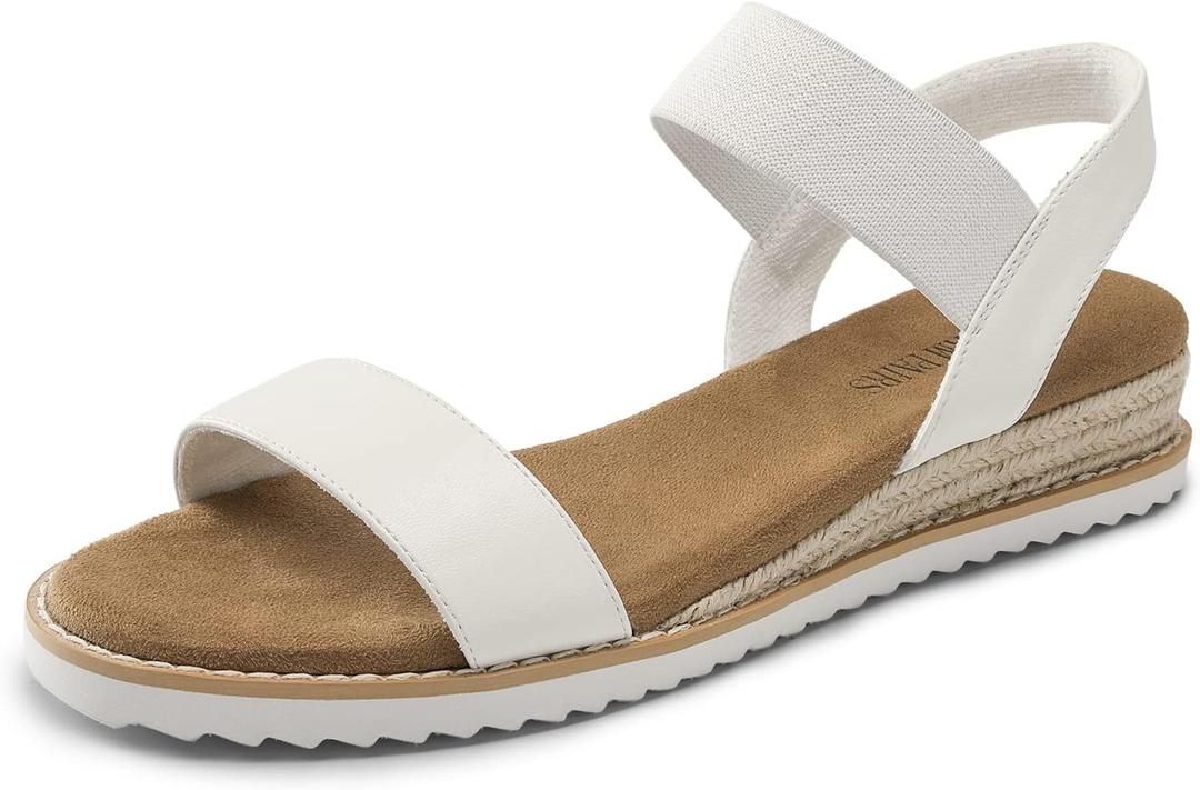 DREAM PAIRS Womens Espadrilles Ankle Stretch Elastic Strap Open Toe Comfortable Wedges Flats Spring Dressy Sandals Shoes 2026 for Women, White, Size 9