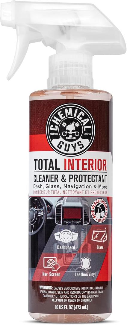 Chemical Guys Total Interior Cleaner & Protectant - Black Cherry, Car Cleaning Spray, Cleans and Protects Leather, Vinyl, Plastic, Rubber, and Glass, Safe for Trucks, SUVs, Jeeps, RVs & More - 16 oz