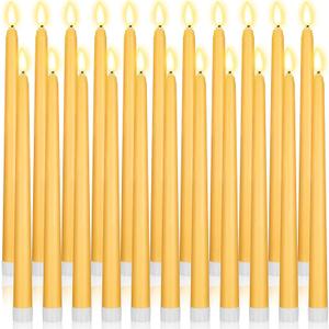 Macarrie 24 Packs Flameless Taper Candles Battery Operated Fake 11 Inch Long Candlelight LED Flameless Candlesticks Flickering Tapered for Spring Summer Wedding(Yellow)