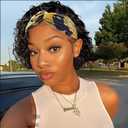Headband Wig Human Hair Curly Wave Wig Pixie Cut Curly Wig Put on and Go No Gel Short Culy Headband Wigs for Black Women None Lace Front Wig Human Hair 150% Density Natural Black 6 Inch