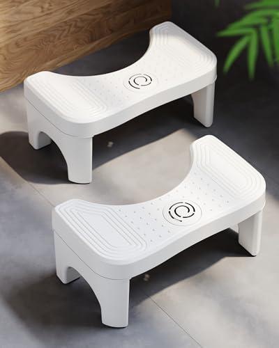 Recximi 2Pcs Poop Toilet Stool, Portable Bathroom Potty Stool, Non-Slip Toilet Foot Stool Squat Adult, Pooping Step Stool for Adults & Toddlers, Portable for Travel, White 2 Pack