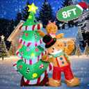 8FT Christmas Inflatables Outdoor Decorations, Blow Up Yard Decoration(Gingerbread Man & Christmas Tree)