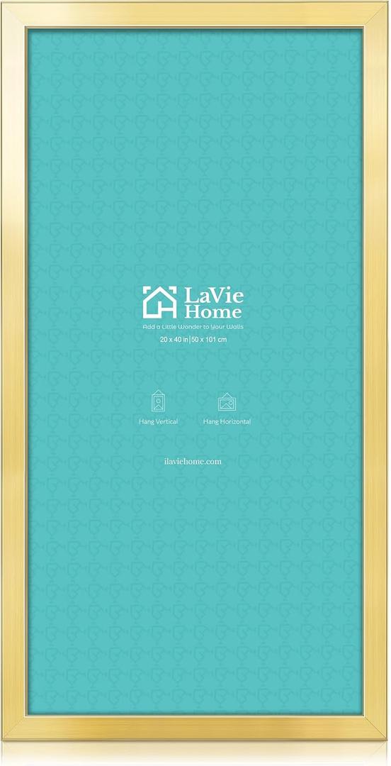 LaVie Home 20 x 40 Poster Frame Gold, Display Pictures 20x40, Stable and Sturdy Picture Frame and Polished Plexiglass, Horizontal and Vertical Format of The Wall（1 Pack）