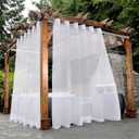 BONZER White Outdoor Sheer Curtains for Patio Waterproof - 2 Panels Wide Grommet Indoor Voile Curtain for Living Room, Bedroom, Porch, Pergola, Cabana, 100 x 108 inch, White (100"W x 108"L (Pack of 2))