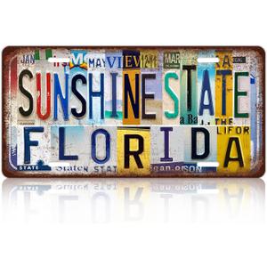 Vintage City License Plate Florida Sunshine State Wall Decor Metal Tin Sign for Bar Garage Room 12 x 6 Inches