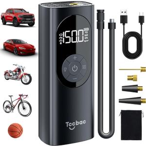 Tire Inflator Portable Air Compressor for Car,Large motor 2x Fast,Tccbac Bike Pumps with 150 PSI High Pressure Gauge and LED Light,Tire Pump Auto Shut-Off Electric Air Pump for Car Ball Motorcycle