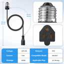 3 Outlet Light Socket Adapter, Convert E26/E27 Bulb Socket to 3 Prong Outlet with Extension Cord, Flexible Light Bulb Plug Converter Suitable for Indoor Outdoor Porch Garage Patio Use (Black,1 Pc)