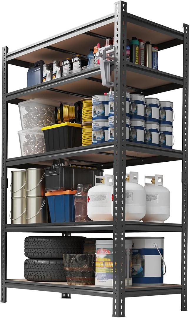 Storage Shelves 5 Tier Garage Shelving Heavy Duty Adjustable Metal Shelving Unit, Garage Shelves for Basement, Warehouse, Pantry, Closet, Kitchen 72 in H x 48 in W x 24 in D, Black