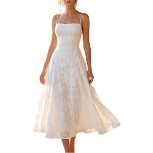 SUNSTORY Women's Floral Maxi Dress: Boho Jacquard Dress Spaghetti Strap