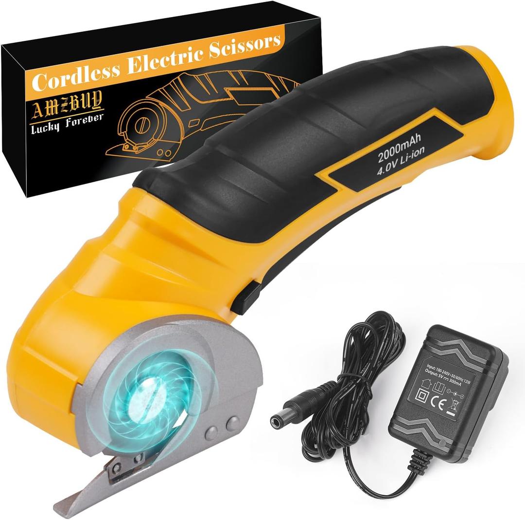 Cardboard Cutter Electric Box Cutter, Valentines Day Gifts for Him Husband Her Boyfriend, 4V Cordless Electric Scissors Rotary Blade for Cardboard Recycling Rechargeable DIY Cutting Carpet Leather (Warm Yellow)