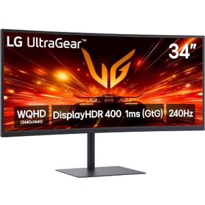 LG 34G630A-B 34-Inch Ultragear WQHD (3440 x 1440) Curved Gaming Monitor, 240Hz, 1ms, FreeSync Premium, DisplayHDR 400, Built-in Speaker, HDMI, DisplayPort, USB Type-C, Tilt/Height/Swivel Stand, Black