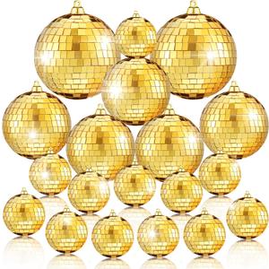 50 Pcs Disco Balls Reflective Disco Ball Decorations Hanging Disco Ball Ornament Different Sizes Mirror Ball for Home Decor, Party, Club (Gold)