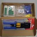 RJ45 Crimp Tool Kit Pass Thru Cat5 Cat5e Cat6 RJ45 Crimping Tool with 20PCS RJ45 Cat6 Pass Through Connectors, 20PCS Covers,1 Wire Punch Down Cutter and 1 Network Cable Tester