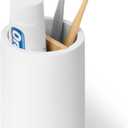 White Premium Toothbrush Holder - Concrete Removable Base and Bamboo Divider - Electric Toothbrush and Toothpaste Stand - Tooth Brushing Holder for Bathrooms (Regular)
