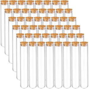 Bekith 48pcs 45ml Glass Test Tubes 25x140mm with Cork Stoppers, as Bath Salt Containers, for Scientific Experiments, Party Decorations, Candy Storage