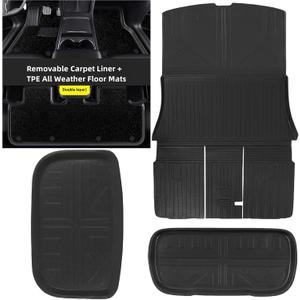 Tesson Floor Mats for Tesla Model Y Juniper 2025 2026,Removable Double Layered Floor Mats Trunk Mat Front Rear Cargo Mat Rear Trunk Mats Backrest Mat for New Version 2025+ Tesla ModelY Accessories