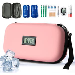 24-Hour Insulin Cooler Travel Case TSA Approved Medication Diabetic Cooler for Daily Life Trip with Thermometer Temperature Display Refrigerated Medicine Organizer Bag Includes 2 Ice Packs(Pink)