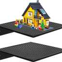2 Pack Display Shelves for Building Bricks,Display Case Compatible with All Toy Block Brands -Acrylic Floating Shelf Display with Brick Building Baseplate, Figure Display Cabinet Wall Mount (Black)