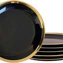 Dinner Plates, Set of 6, 8 inch, Black Porcelain with Gold Trim, Small Plates, Black Ceramic Plates, Ideal for Desserts and Appetizers.