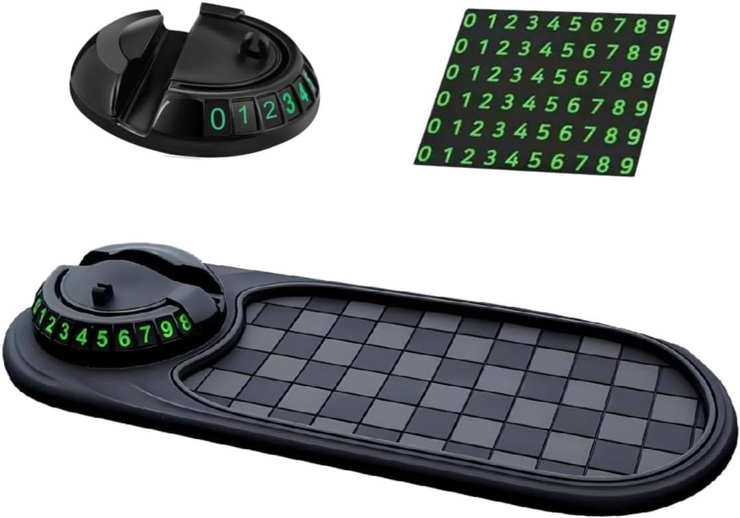 Multifunction Car Anti-Slip Mat,360 Rotatable Multifunctional Car Dashboard Mobile Phone Holder with Temporary Parking Number,Large Pad for Phones Sunglasses Keys Gadgets(Black-Gray) (Grey)