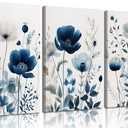 3Pcs Flower Canvas Wall Art Navy Blue Wildflower Wall Decor Pictures Modern Watercolor Boho Botanical Floral Posters Prints for Bedroom Living Room Home Decoration 12x16in