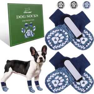 EXPAWLORER Dog Socks to Prevent Licking and Slipping, Winter Dog Shoes for Cold Weather Snow, Paw Protectors for Hardwood Floors Anti-Slip, Dog Booties for Small Medium Large Senior Dogs, Navy Blue M (Medium(Paw Width:2.55in)