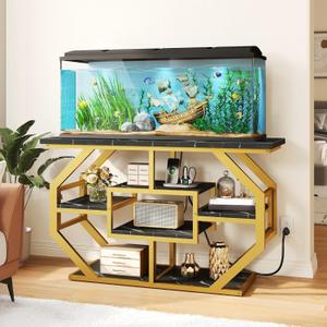 DWVO 55-75 Gallon Aquarium Stand with Power Outlet, Display Stand for Turtle Tank, Reptile Terrarium, Metal Fish Tank Stand Suitable for Living Room, Entryway, 860LBS Capacity, Black & Gold