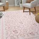 YIHOUSE 5x7 Washable Rug for Bedroom, Pink Floral Rugs for Living Room Non Slip Ultra-Thin Large Boho Rug for Kids Playroom, Classroom, Girls Dorm, Nursery, Pink Multi