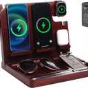 Wood Phone Docking Station,27W Fast Charging 2 Phone Wireless Charging Station for iPhone/Samsung/Apple Watch/AirPod,Nightstand Organizer for Men/Women,Gifts for Dad,Anniversary,Birthday (Brown)