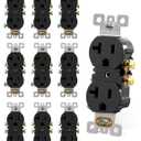AIDA 20 Amps Outlets Duplex Electrical Receptacle Outlets, Electrical Outlet, 20Amp 125V Heavy-Duty Wall Outlet, Residential, 3-Wire, Self-Grounding, UL Listed, Side Wire (10 Pack, Black) (Without Wall Plate)
