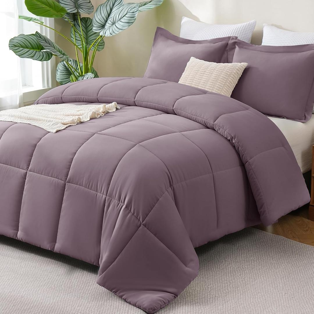 CozyLux King Size Comforter Set - Dusty Purple Comforter King Size, 3 Pieces Box Stitched Bed Set for All Seasons, Soft Lightweight Bedding Sets with 1 Down Alternative Comforter and 2 Pillow Shams