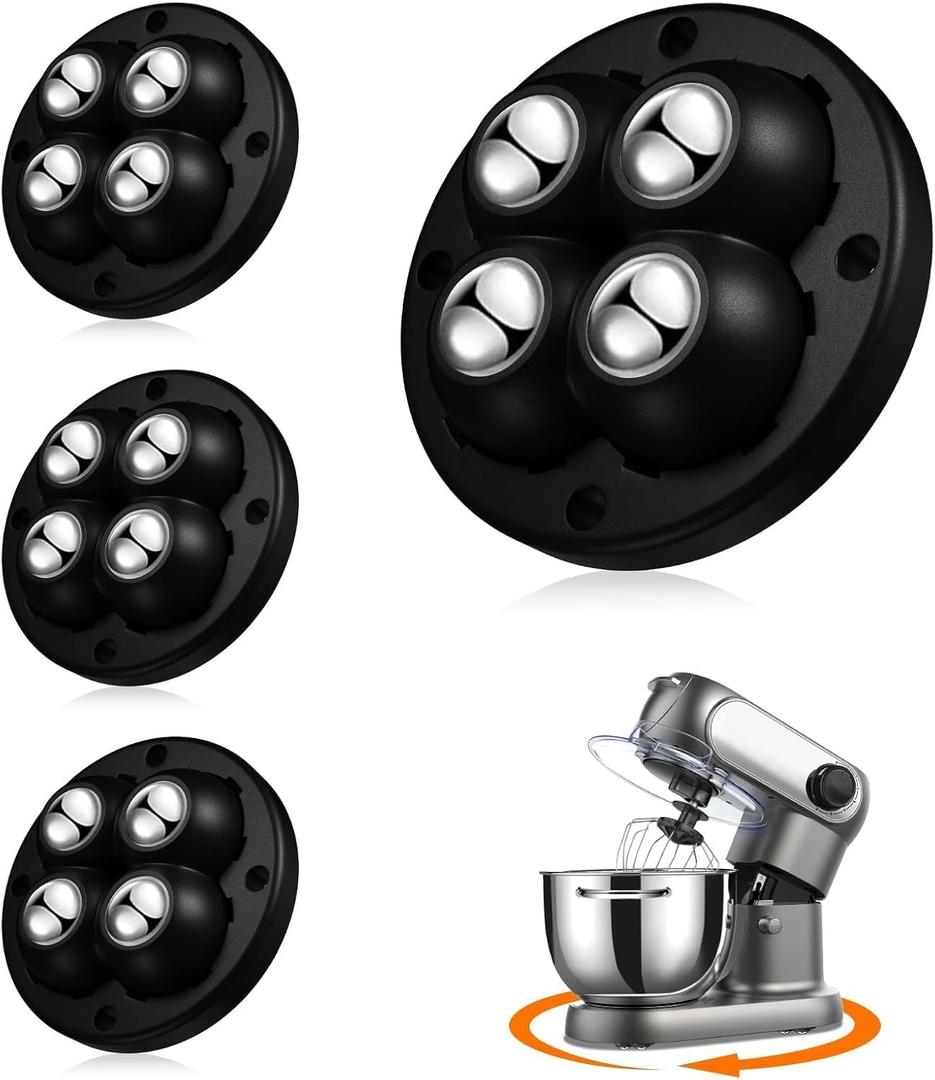 Self Adhesive Caster Wheels, Appliance Rollers for Kitchen Appliances, 360 Swivel Universal Wheel Mini Ball Transfer Roller for Storage Box, Small Furniture (with 4 Ball Bearings, Black, 4 PCS)