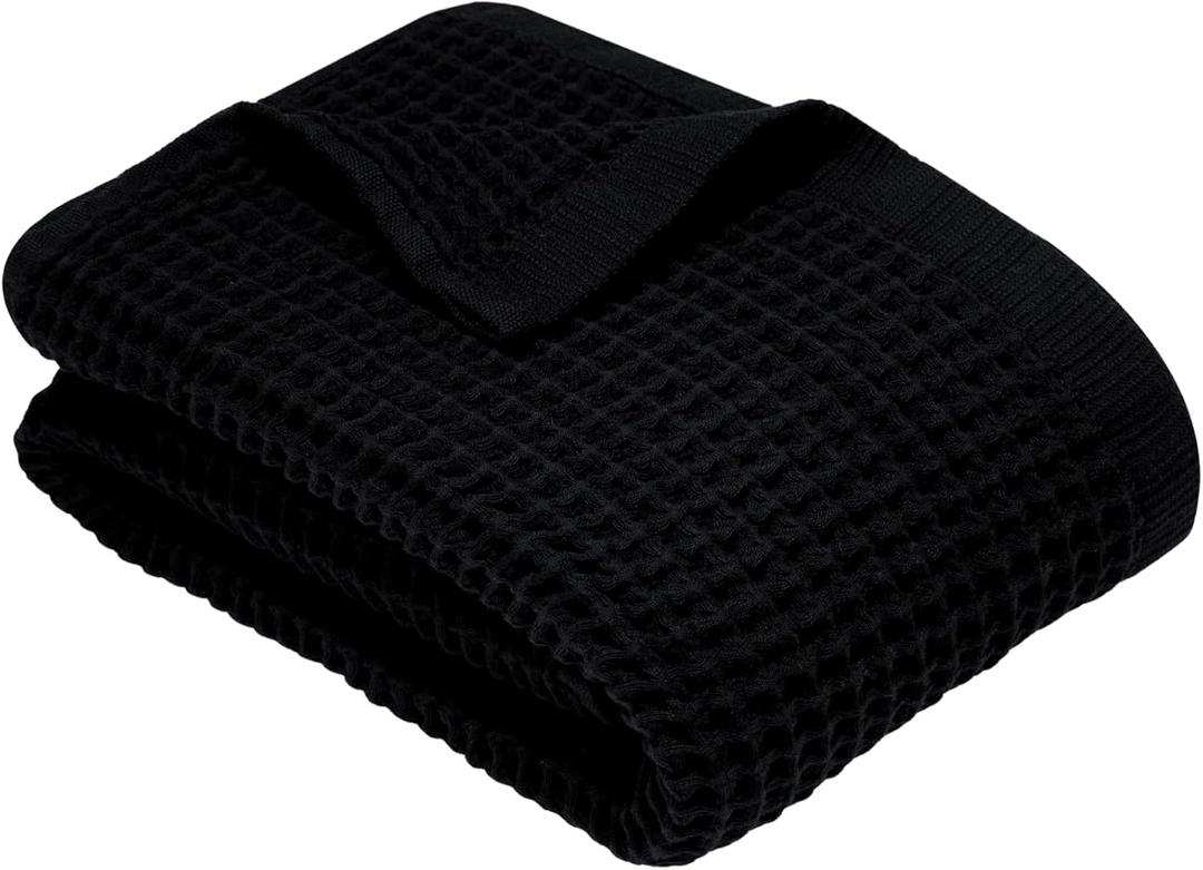 DEMMEX Organic Cotton Waffle Weave Turkish Bath Towel - Ultra Soft Lightweight Quick Dry, Oeko-Tex Certified, 100% Turkish Cotton (Jet Black, X Large (70x30))