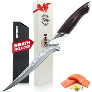 SHIKARI Filet Knife for Meat  7 Inch Japanese Boning Knife for Meat Cutting Full Tang VG10 Steel Blade with Hammer Damascus Pattern  Professional deboning knive  Ergonomic Pakkawood Handle
