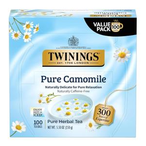 Twinings Pure Camomile Herbal Tea Individually Wrapped Bags, 100 Count (Pack of 1), Delicate for Pure Relaxation, Naturally Caffeine-Free, Enjoy Hot or Iced, 100 Teabags (EXP 01/22/29)