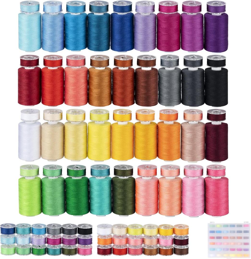 ilauke 72pcs Sewing Thread Bobbins Kit, 36 Colors 550 Yard Thread for Sewing Matched 50 Yard Prewound Bobbins, Polyester Threads for Machine Home Hand Crafting 72 pieces (Excluding Accessories)