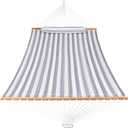 Quilted Fabric Hammock with Spreader Bar, 2 Person Double Hammock with Pillow and Chains, Poolside Backyard Beach 450 lbs Capacity,Gray&White (HS-HMQF-Gray-W-VC)