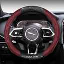 New Compitable with Jaguar Leather Steering Wheel Cover,Stylish Nappa Leather Carbon Fiber Texture Protector,Non-Slip,Universal 15inch Compatible Jaguar Accessories (Wine red)
