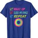Wake up Close My Rings Repeat funny distressed gym workout T-Shirt (Small)