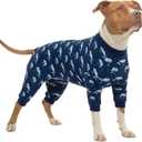 LovinPet Large Dog Outfit, Dog Onesie for Surgery, Large Breed Dog Pajamas, Lightweight Navy Whale Print, Pet Pajamas for Dogs, UV Protection Shirt for Dogs, Pitbull Clothes,Blue,L
