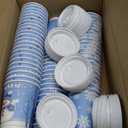 100 Pcs Christmas Coffee Paper Cups with Lids 12 oz Kraft Paper Hot Cocoa Chocolate Cups For Christmas Winter Holiday Party Supplies Blue