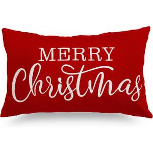 Red Christmas Lumbar Pillow Cover 12x20 Inches for Xmas Decorations Merry Christmas Throw Pillow Covers Winter Holiday Cushion Case Decoration for Sofa Couch