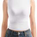 SUUKSESS Women Double Lined Going Out Basic Tank Tops Ruched Summer T Shirts (White, XL)