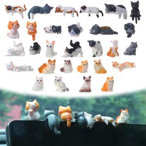 2 x Cute Cat Car Interior Accessories Dashboard Decorations, 29 Piece Car Dash Decor Rearview Mirror Ornament Cute Pussy Figures Anime Decor for Car Home Garden Office