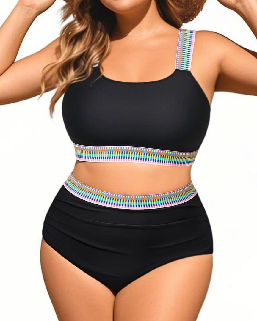 Daci Women Two Piece Plus Size Bikini - High Waisted Swimsuits Tummy Control Bathing Suits Swimwear 2025 (Black Gradient), 20W