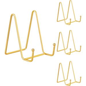4 Pack Gold Mini Display Easels, Frame Holder Stands Versatile Welcome Sign & Photo Stand for Tabletop Decor, Plates, and Artistic Work