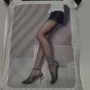 EXQUISLIFE Fleece Lined Tights Sheer Women - Fake Translucent Warm Pantyhose Leggings Sheer Thick Tights, for Winter (Large, Black+black)