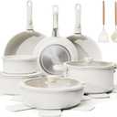 Bazova 22-Piece Pots and Pans Set Non Stick with Removable Handles, Ceramic Cookware Set, Large-Capacity & Non Toxic, Induction & RV Compatible, Dishwasher Safe, PFAS/PTFE/PFOA Free, White