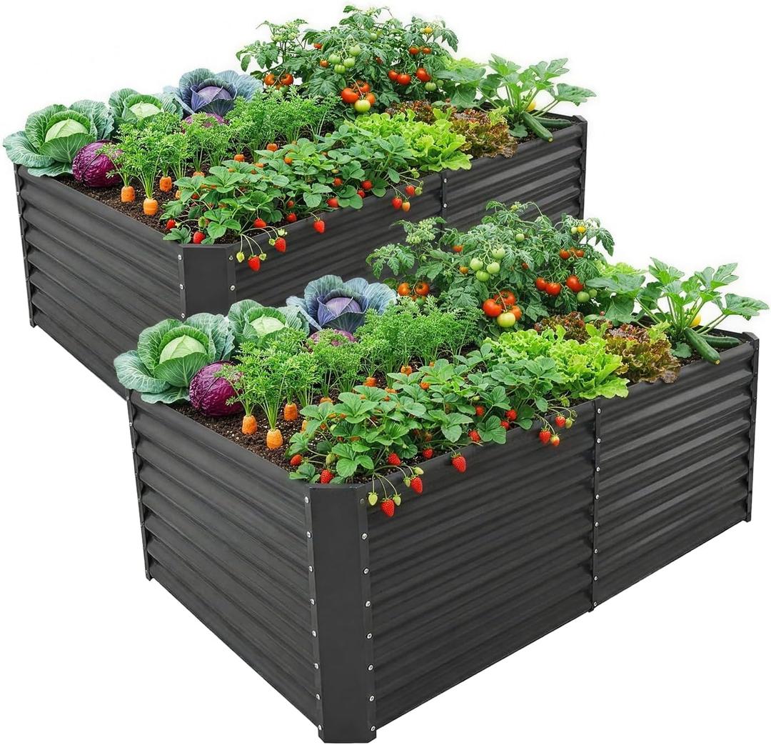 Land Guard 2 Pack 6x3x2 ft Galvanized Metal Raised Garden Bed, 2FT Deep Root Elevated Planter Box Steel Large Vegetable Flower Bed Kit, Gray